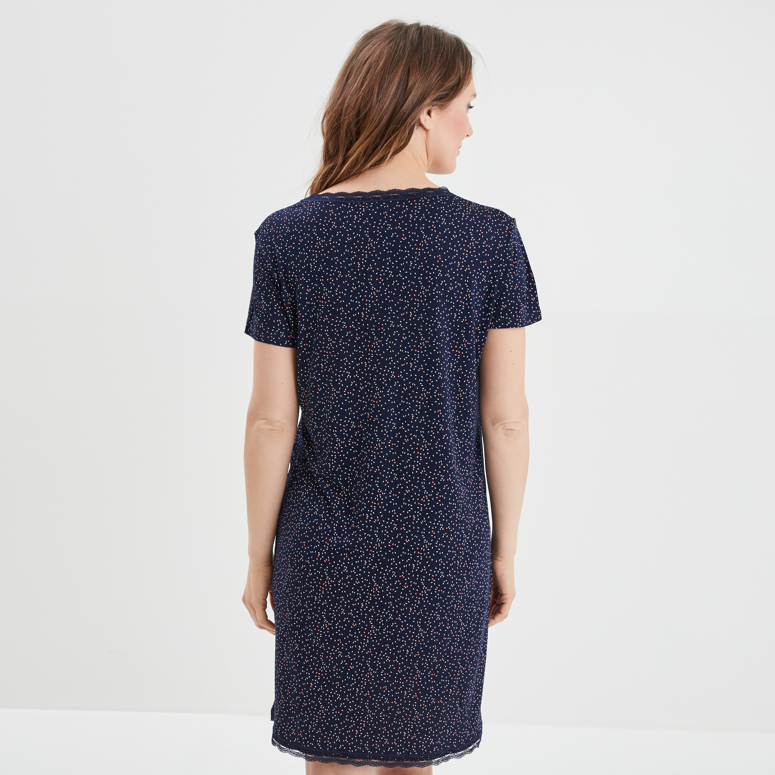 Chemise de nuit droite manches courtes bleu marine femme | La Halle