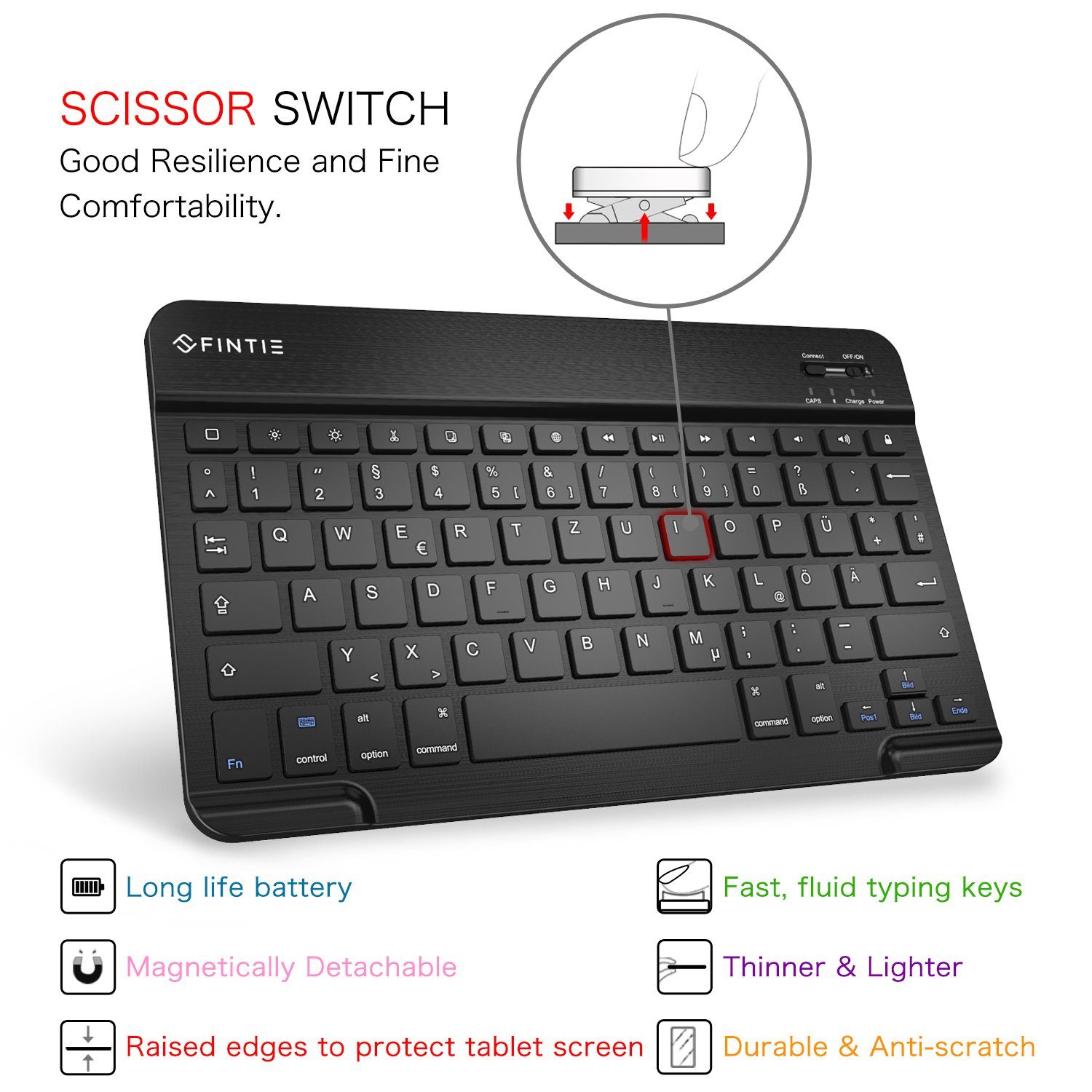 Fintie Tablet-Hülle Tastatur Hülle für iPad 10.2 Zoll (9/ 8/ 7 Generation - 2021/2020/2019), Soft TPU Rückseite Gehäuse Schutzhülle mit Pencil Halter, magnetisch Abnehmbarer Tastatur mit QWERTZ Layout