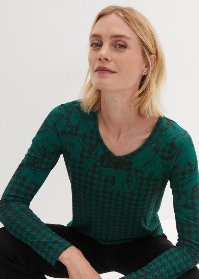 Langarmshirt im Hahnentritt-Design