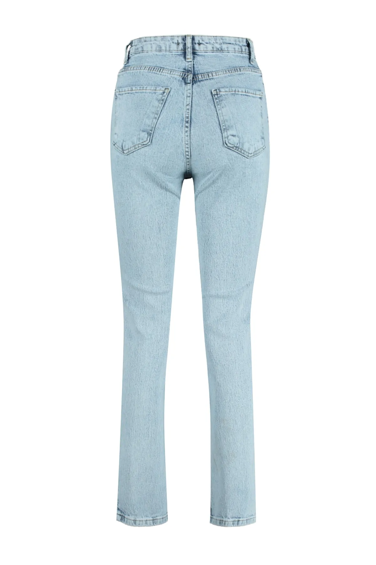 Trendyol Collection  Hellblaue Jeans mit Schlitz und hoher Taille, gerader Schnitt, TWOSS22JE0430