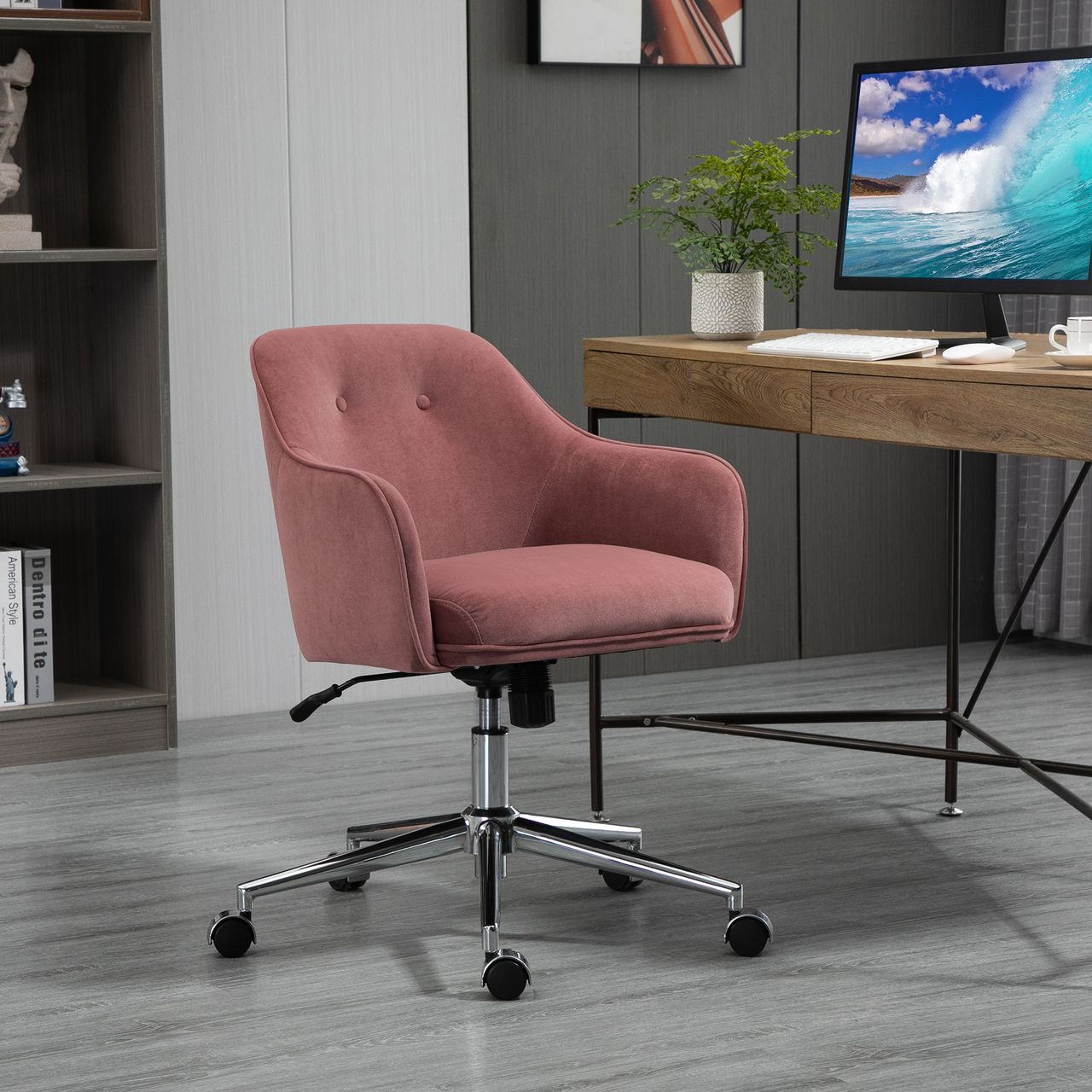 Vinsetto Bürostuhl mit Wippenfunktion Samt-Touch-Polyester Nylon Rot 61 x 59 x 80,5-90,5 cm