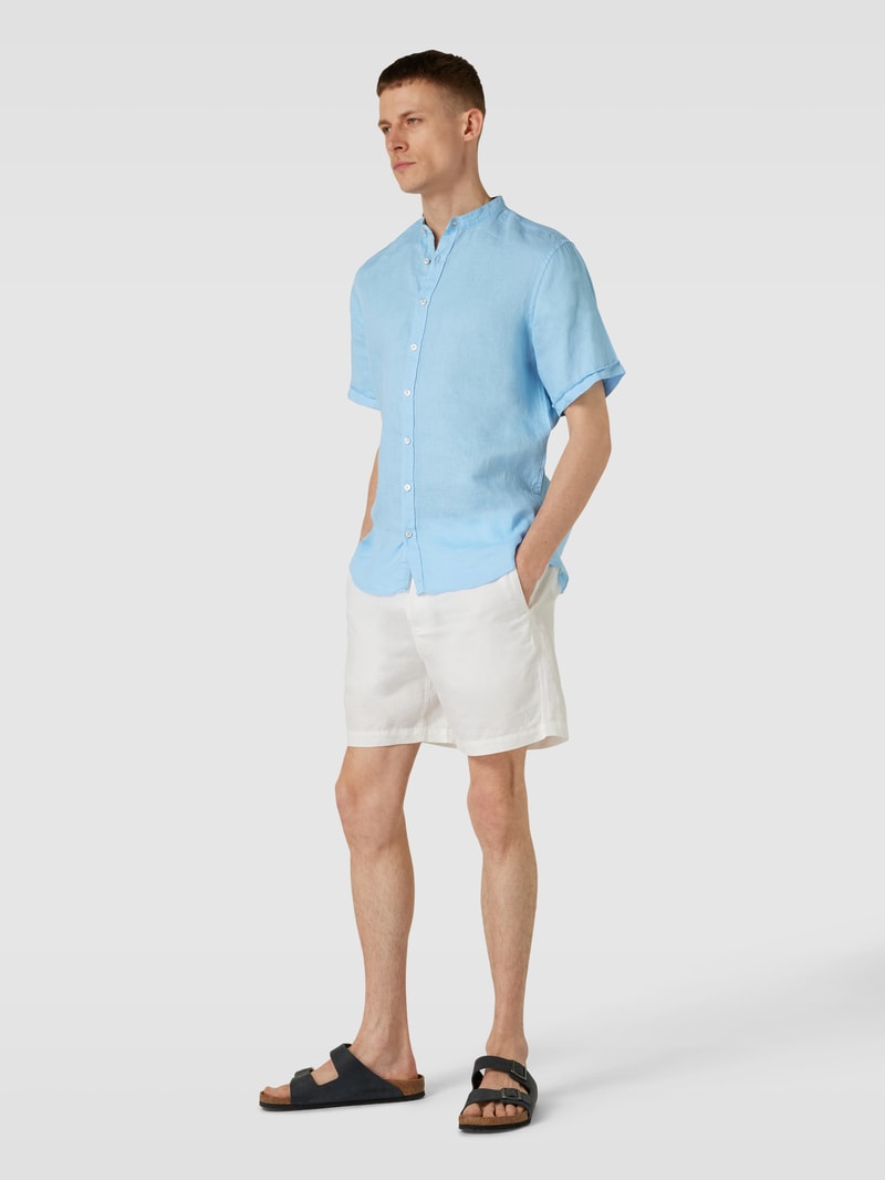 Regular Fit Leinenhemd mit Maokragen in hellblau