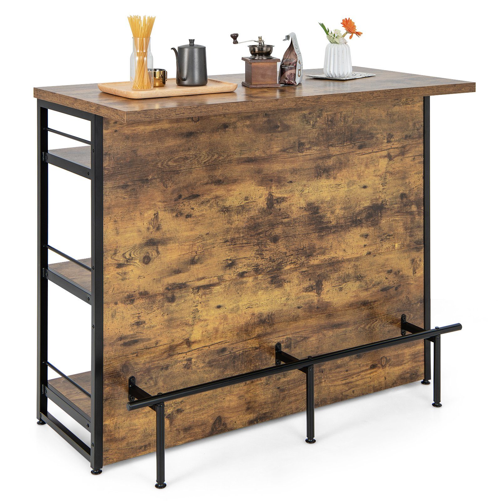 COSTWAY Bartisch, Küchenregal mit Weinregal & Gläserhalter, 120x60x101cm