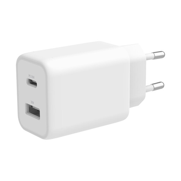 Dual-Ladenetzteil mit USB-A und USB-C PD, weiß