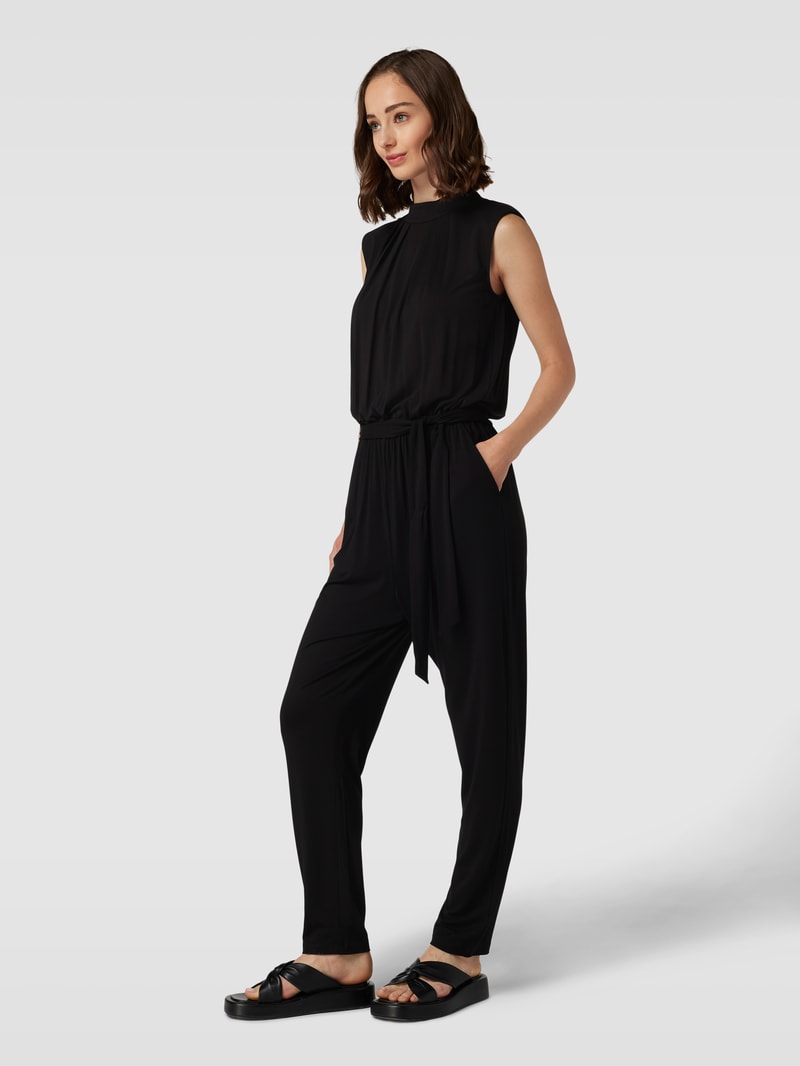 Jumpsuit aus Viskose-Elasthan-Mix mit Rundhalsausschnitt in schwarz
