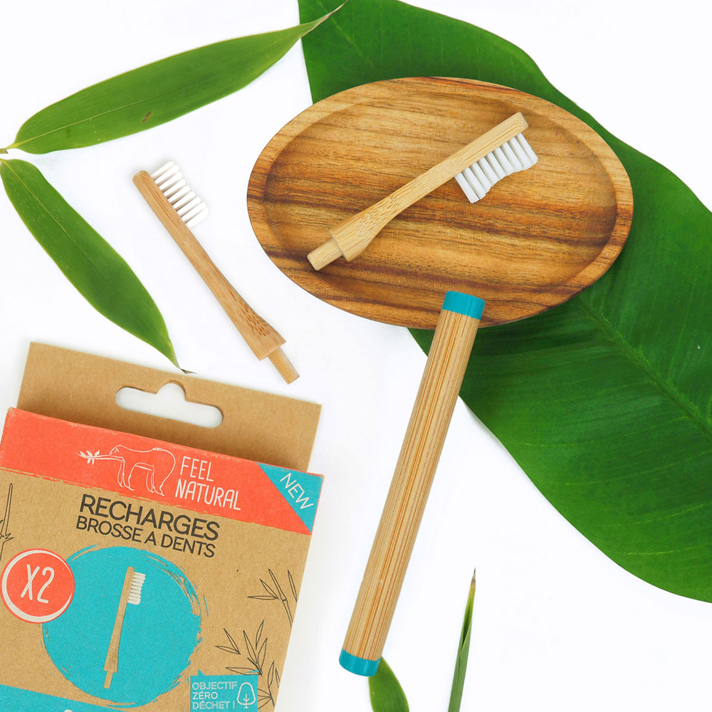 feel natural Lot de 2 recharges brosse à dents en bam bou - Souple Brosse à dents