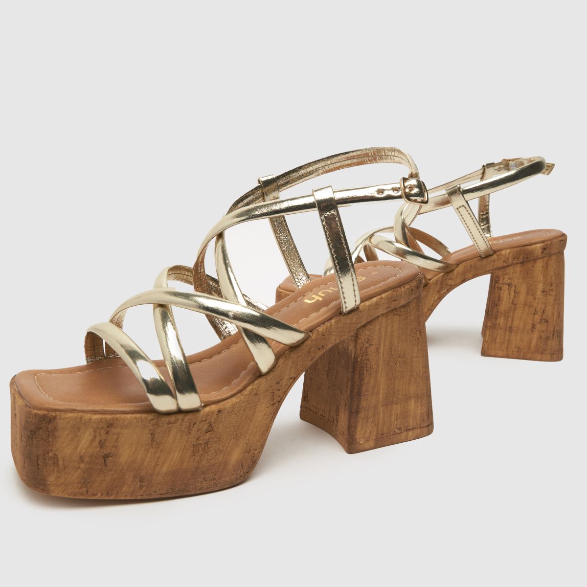 Schuh – Vivian – Guldfärgade platåsandaler med remmar