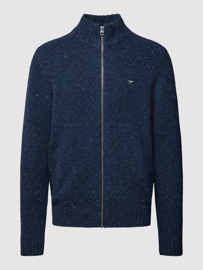 Strickjacke mit Stehkragen aus Woll-Mix mit Alpaka-Anteil in marineblau
