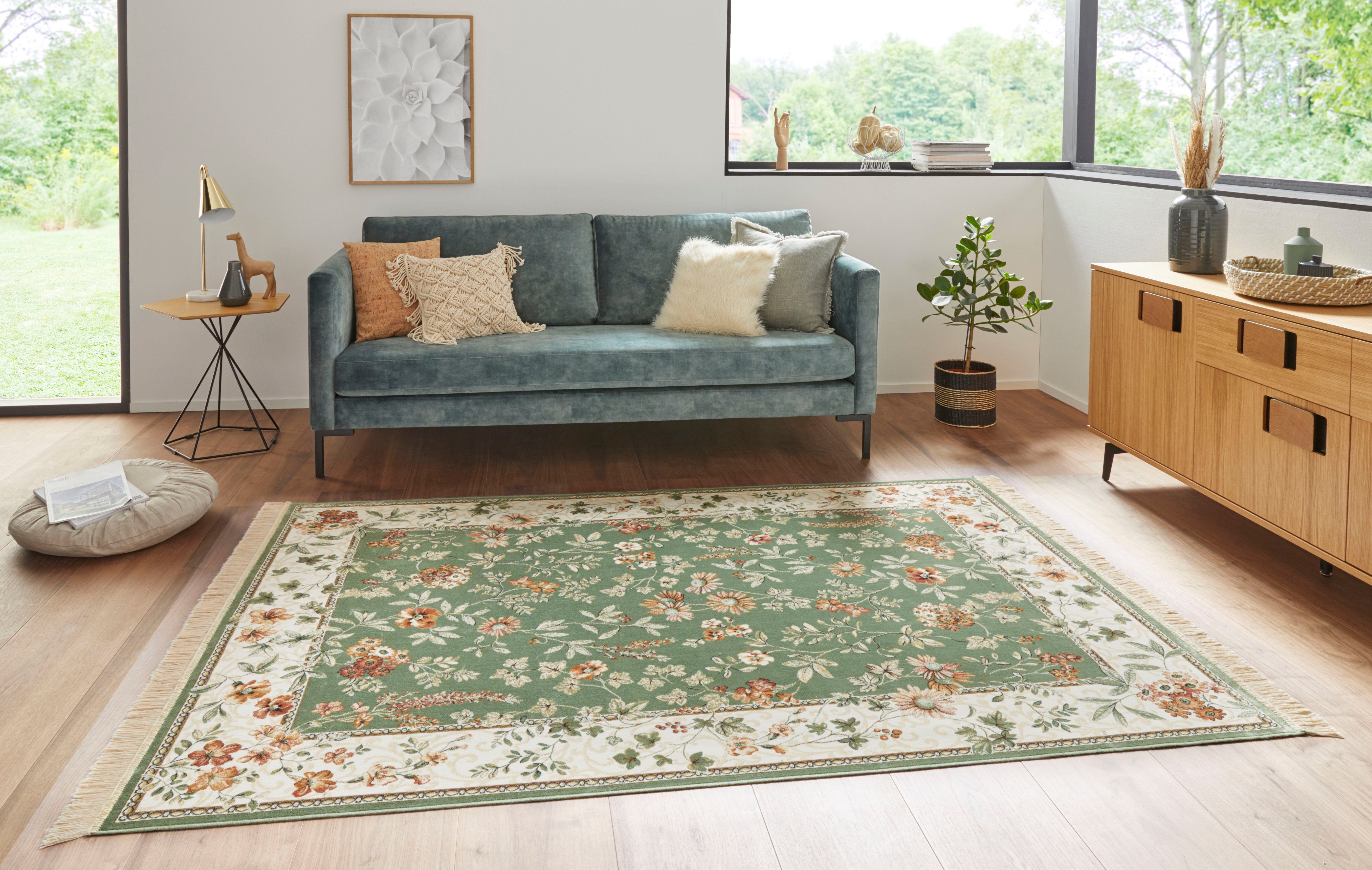 Teppich Orient Flowers, NOURISTAN, rechteckig, Höhe: 5 mm, Orientalisch mit Fransen, Orient, Wohnzimmer, Schlafzimmer, Esszimmer