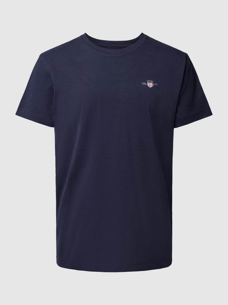 Pyjama-Oberteil mit Label-Print Modell 'SHIELD' in marineblau