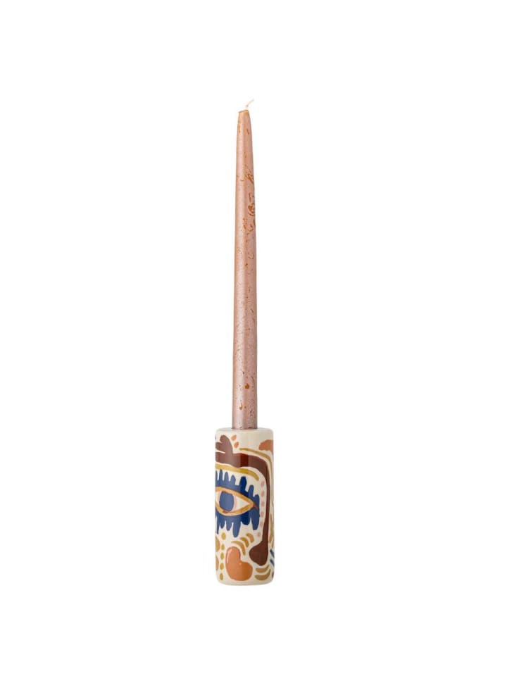 Bloomingville Kerzenhalter HORUS Natur mit Aufdruck Orange Blau 13x5 cm günstig kaufen onesize
