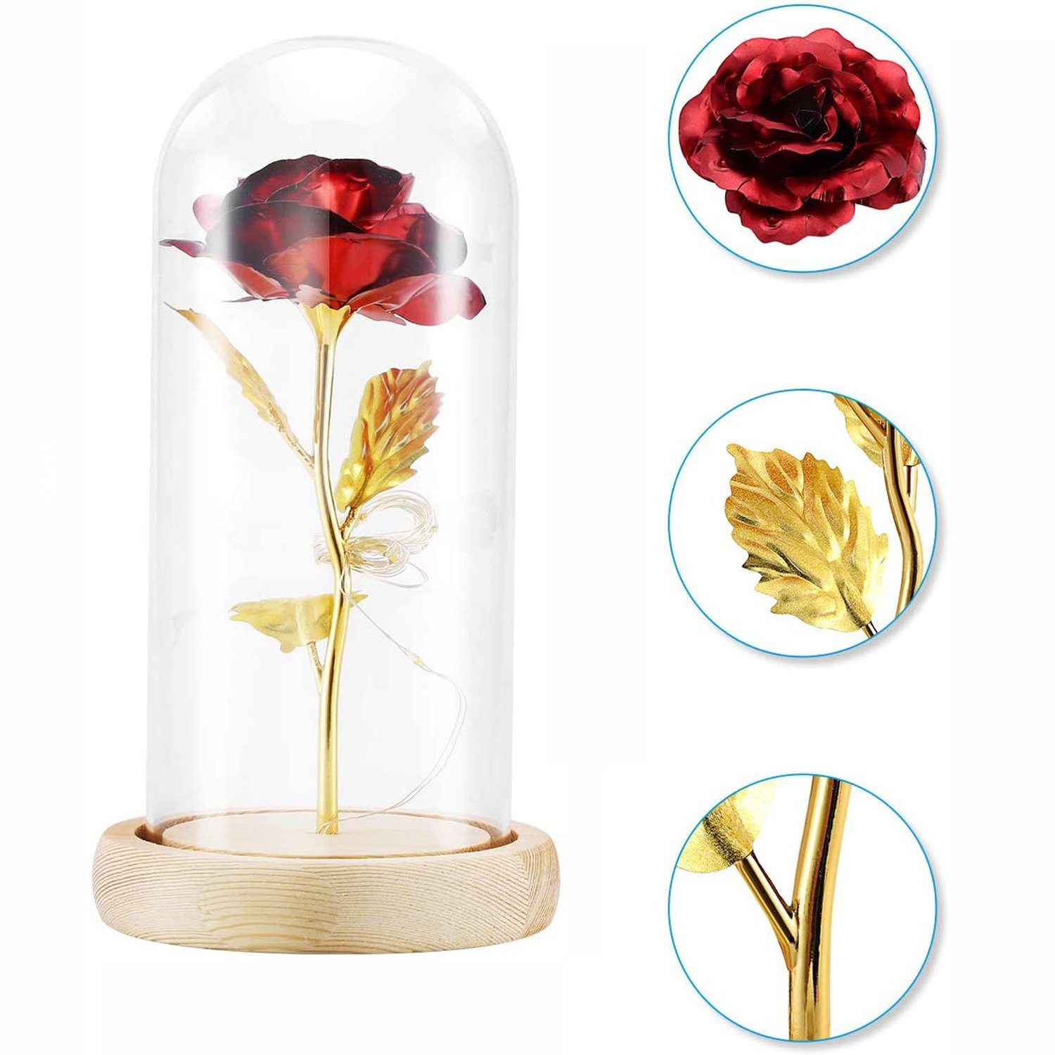 Kunstblume Geschenke für Frauen, Ewige Rose im Glas mit LED-Licht, AKKEE, Höhe 21 cm, für Frauen/Mama,Valentinstag Muttertag Geburtstag Weihnachten