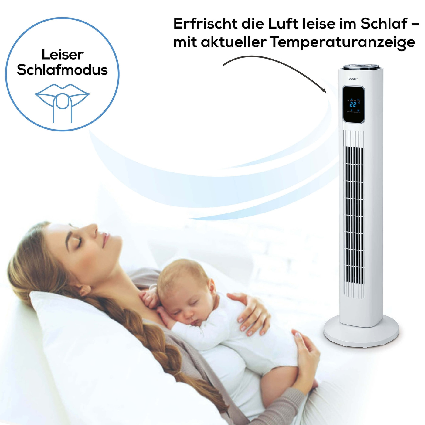 Beurer LV 200 Turmventilator-3 Lüfterstufen Ventilator mit Temperaturanzeige, Fernbedienung & 2,5 m Kabel