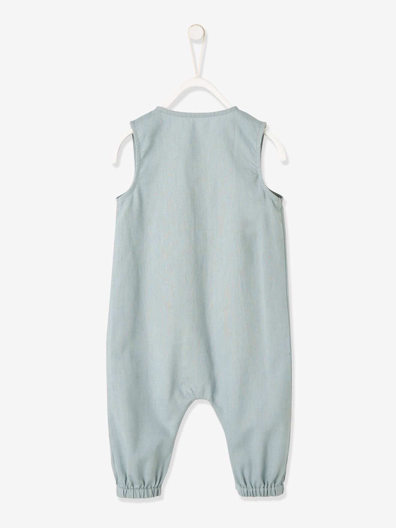Combinaison bébé garçon en lin et coton vert céladon