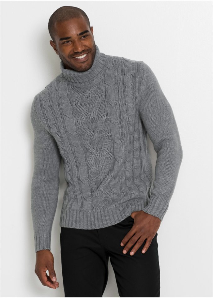 Rollkragenpullover mit Zopfmuster