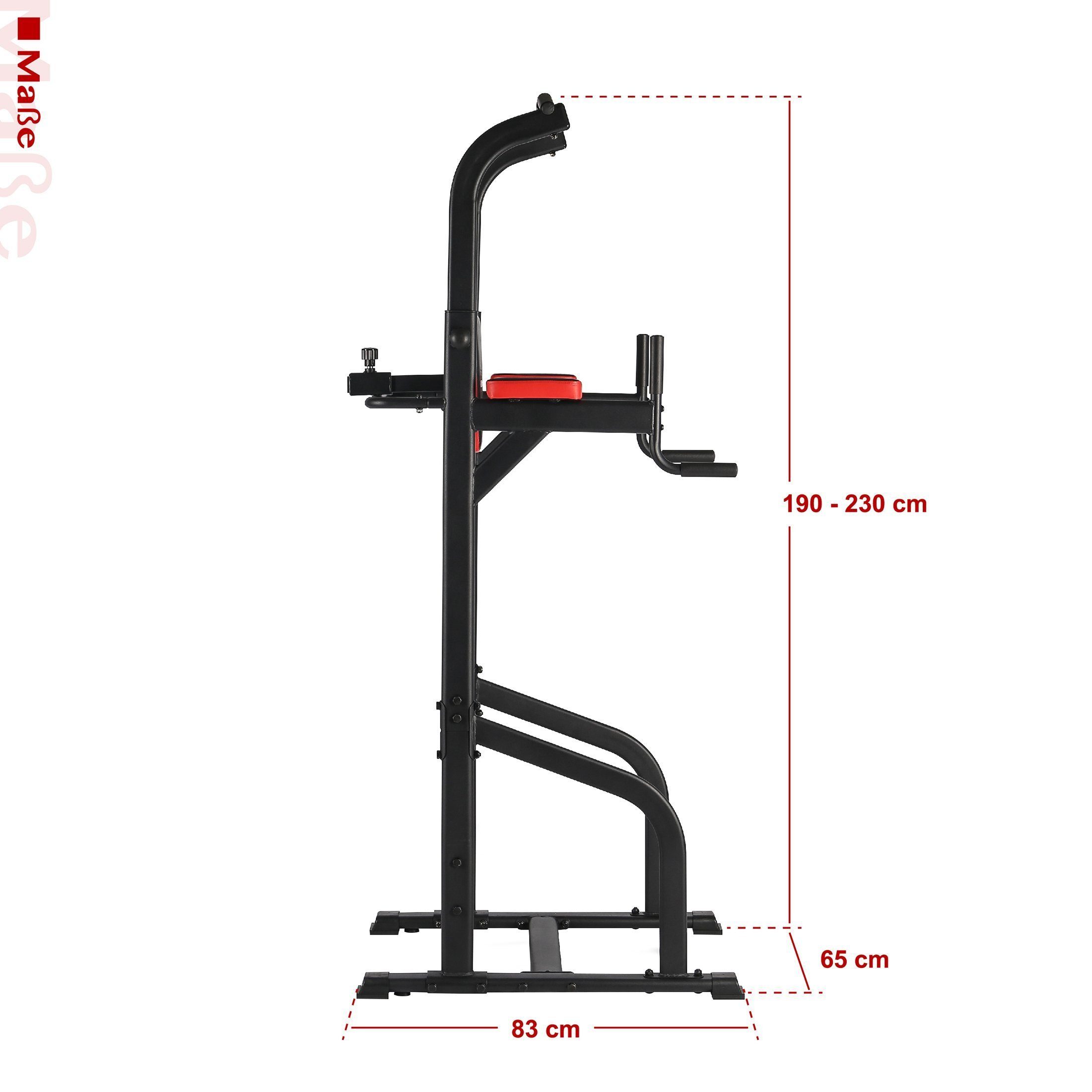 Zoomyo Trainingsstation Fitnessstation Power Tower, Kraftstation, (für ein abwechslungsreiches Training zuhause mit Dipstange, Klimmzugstange), Griffe für Liegestütze, größenverstellbar