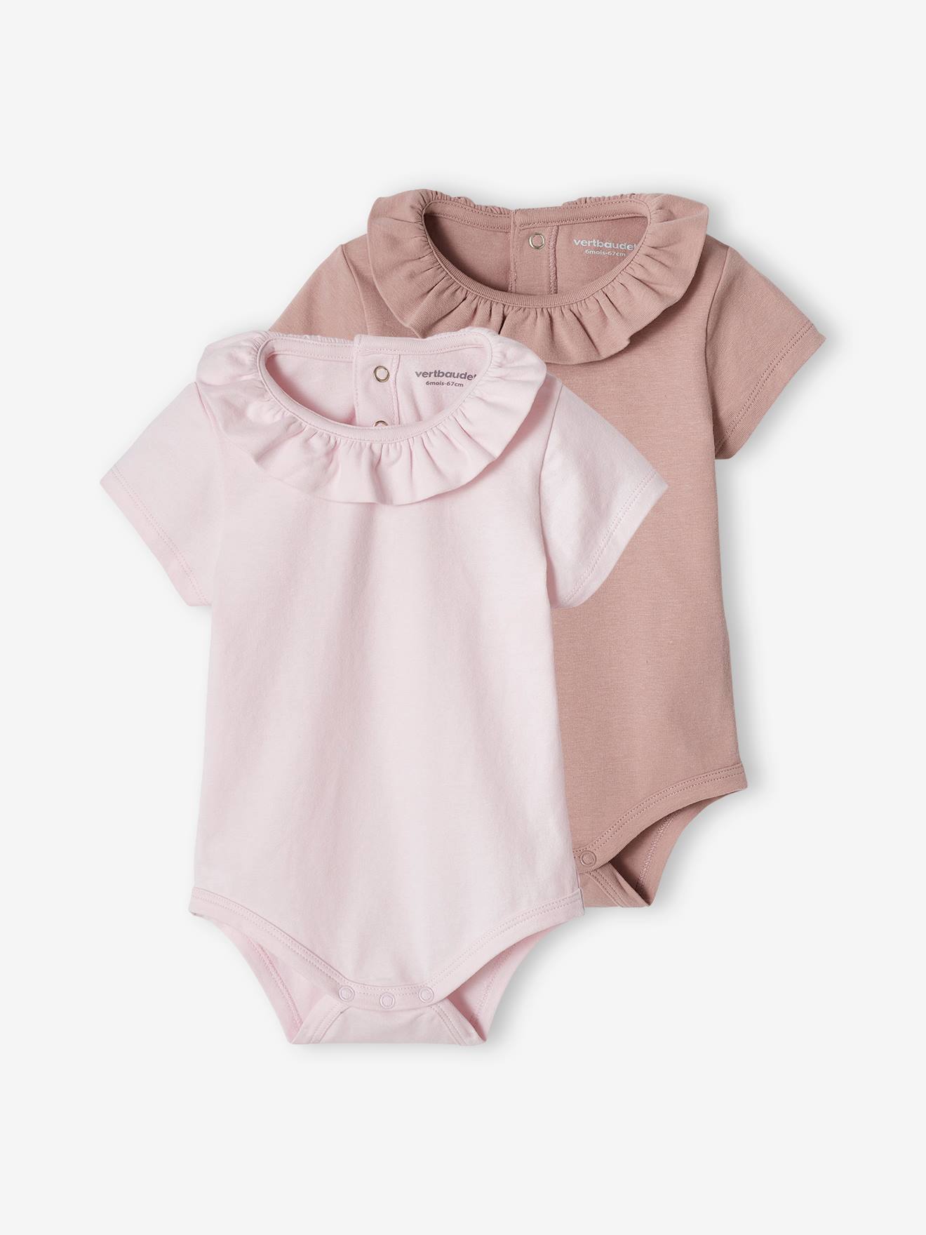 Lot de 2 bodies bébé col fantaisie manches courtes ouverture dos lot blanc