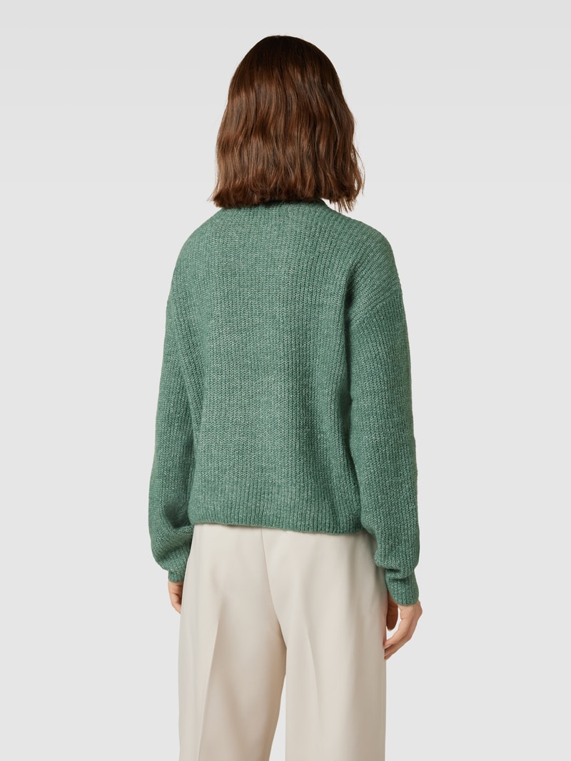 Strickpullover mit Troyer-Kragen Modell 'MILI' in dunkelgrün meliert