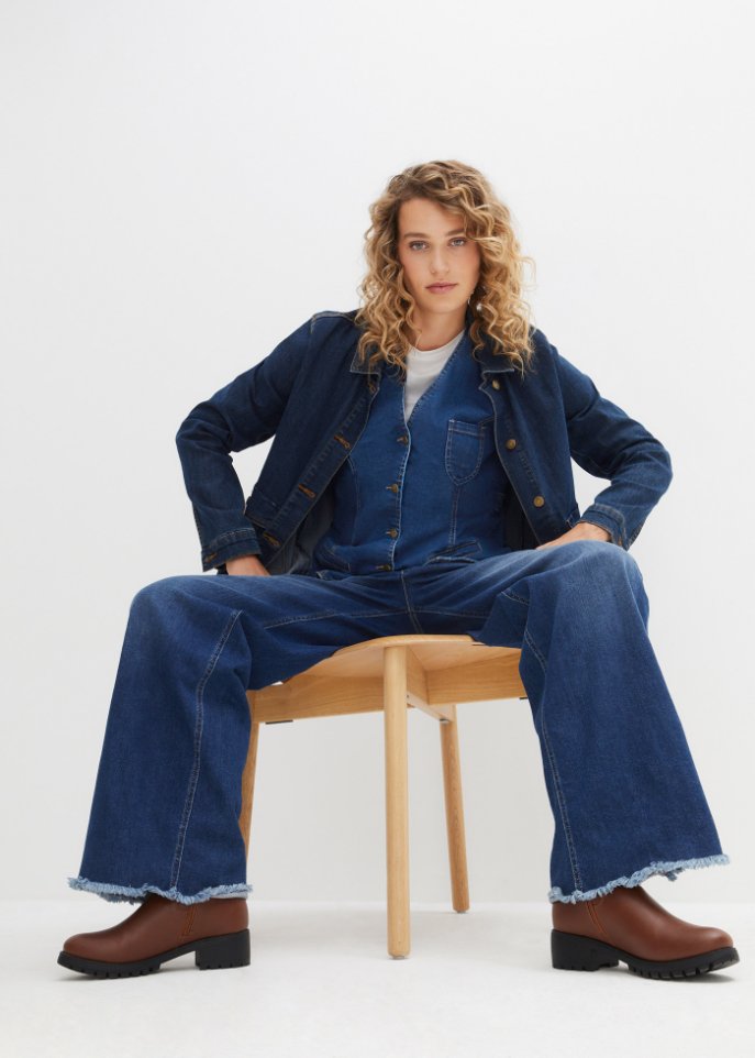 Jeans-Weste mit setilichem Smock
