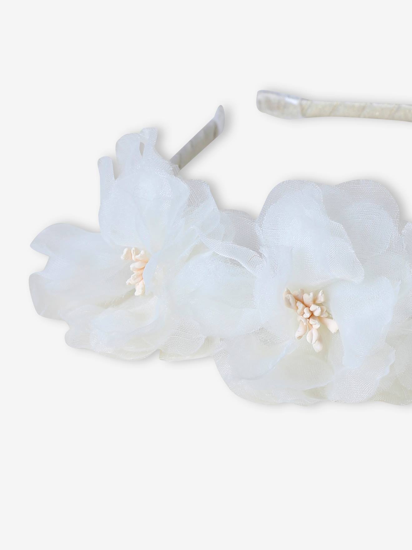 Serre-tête avec fleurs blanches appliquées blanc