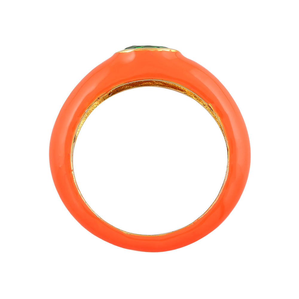 Elli Elli Bague Femmes Solitaire Ovale avec Émail Orange et Cristal de Zirconium Vert  Bague