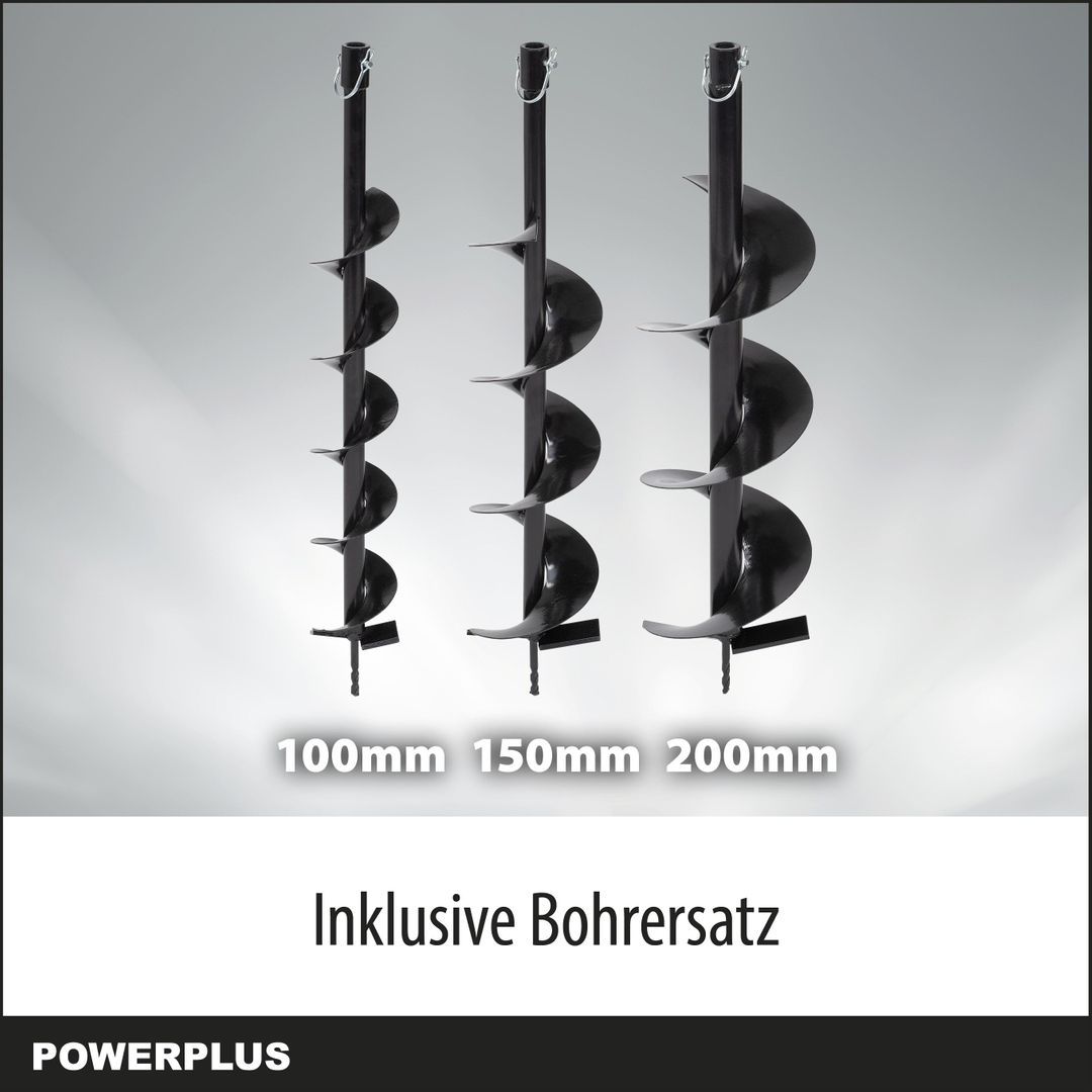VARO Powerplus Erdbohre benzinbetrieben POWXG50551 - 52 cc,  Links/Rechts-Funktion, Bohrerlänge von 800 mm, 1200 ml Kraftstofftank