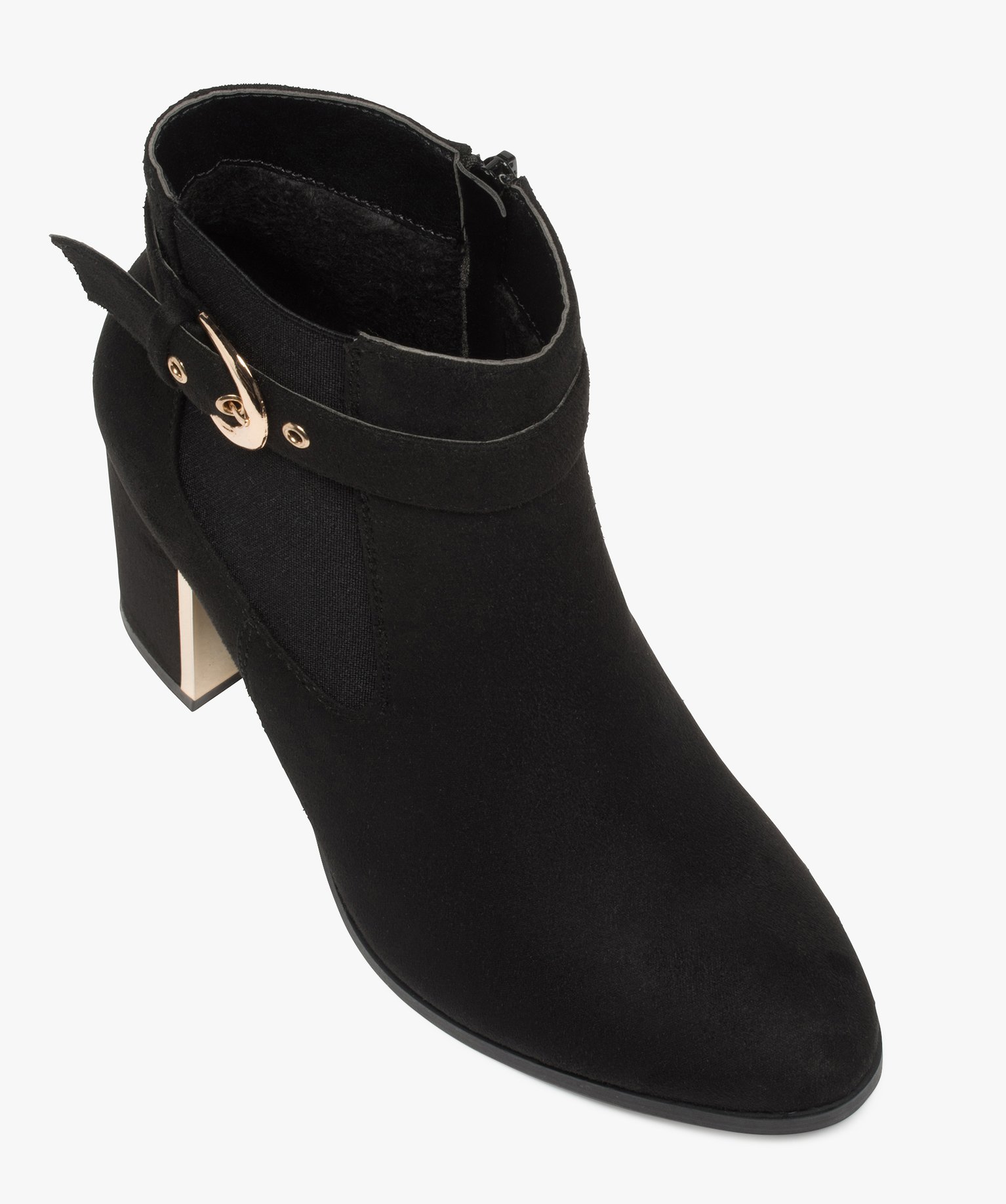 Boots femme à talon unis en suédine détails métallisés noir | GEMO