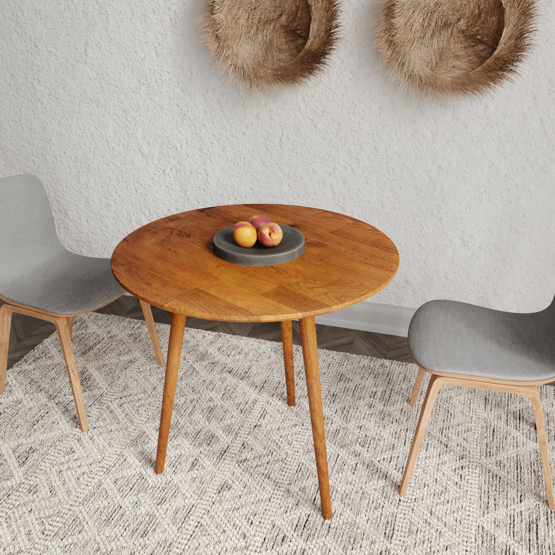 Gozos Küchentisch Oviedo Esstisch Rund, Küchentisch Holz Massiv (60 cm), Buchenholz