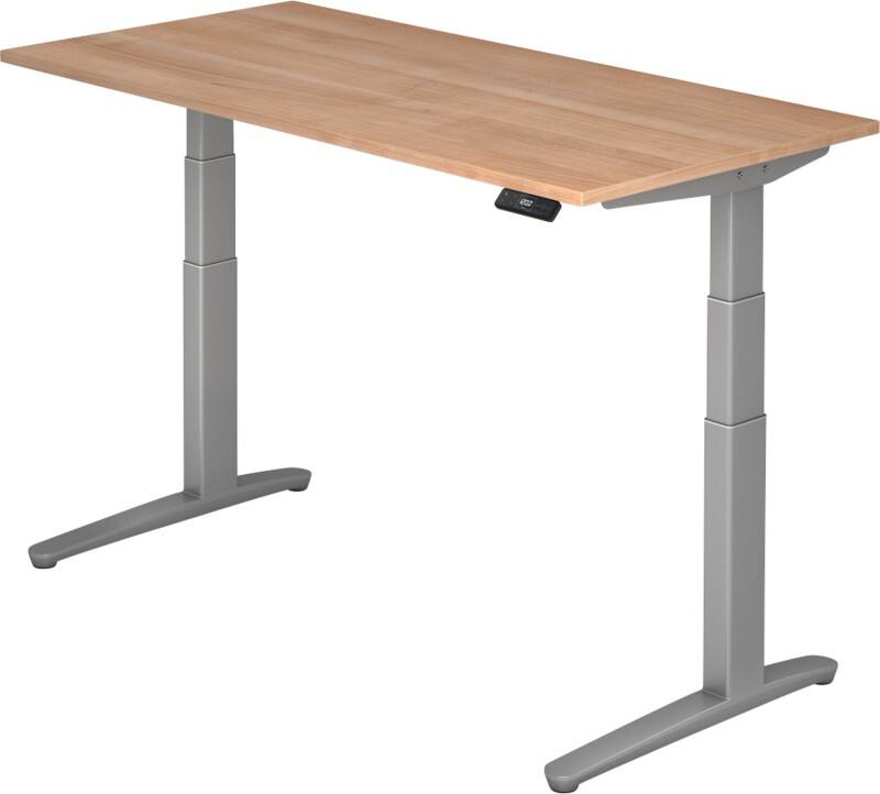 Hammerbacher Sitz-Stehschreibtisch XBHM Walnuss, Silber 1.600 x 800 x 720 mm