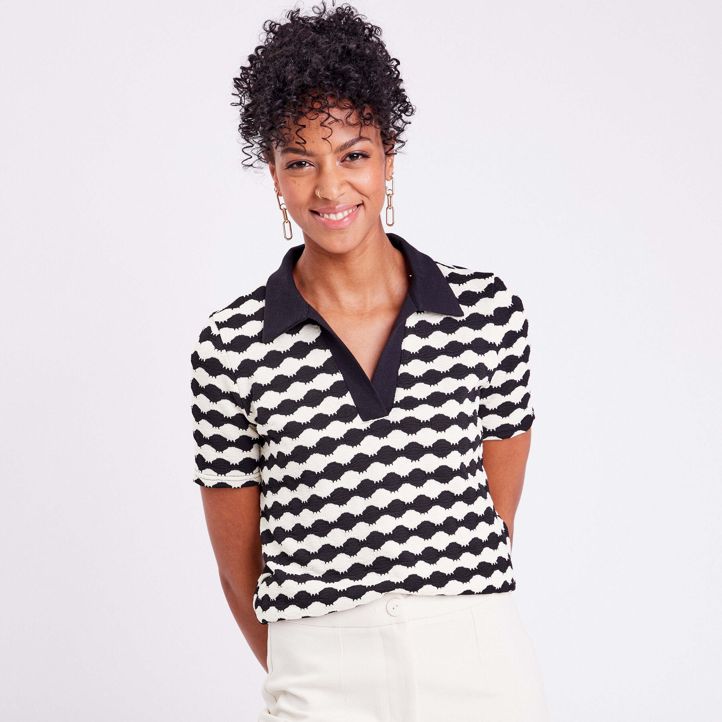 Polo manches courtes noir femme | Cache Cache