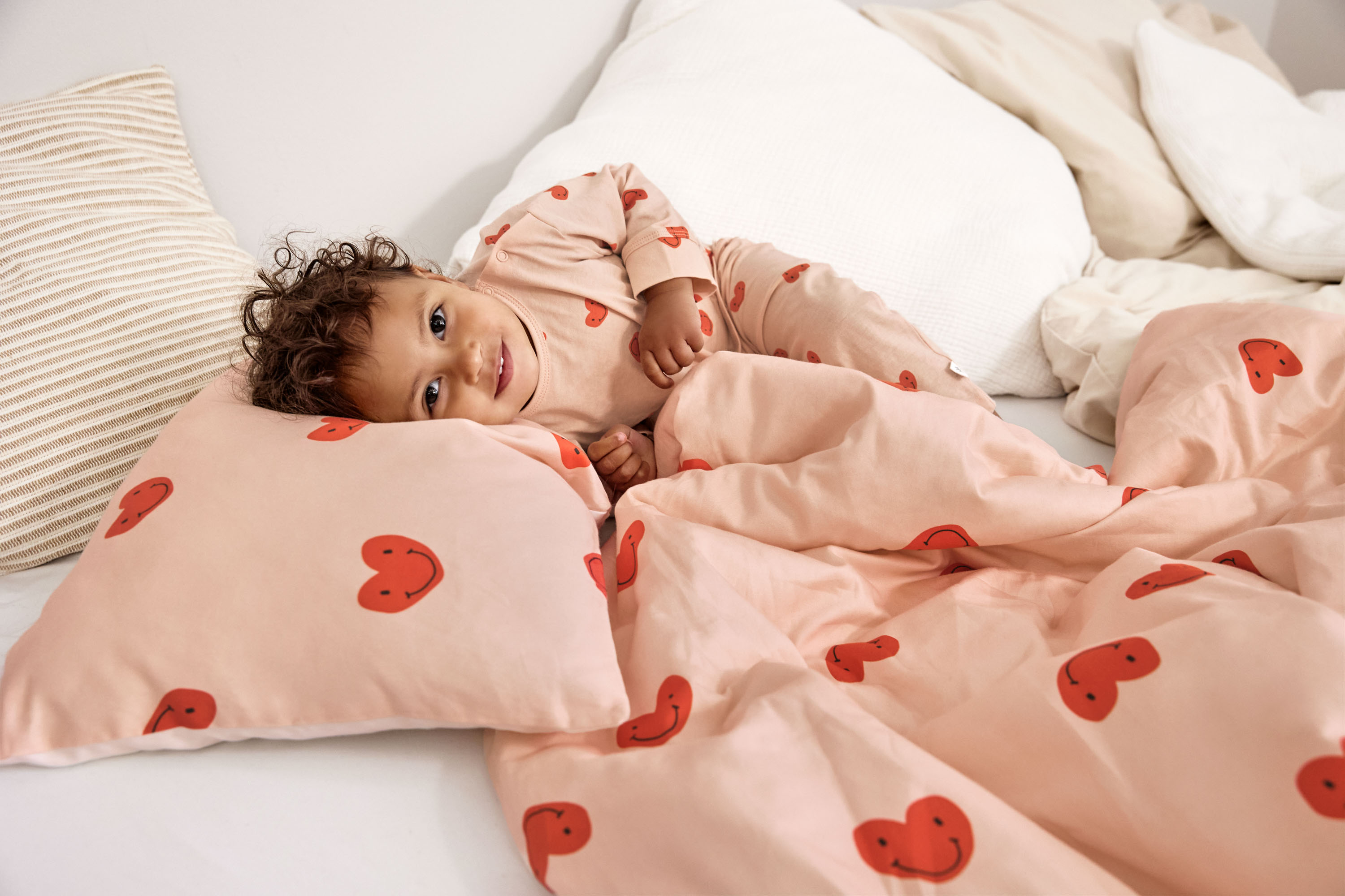 Bettwäsche Set Kinder - Bio Baumwolle, Herzen, Rosa Milky