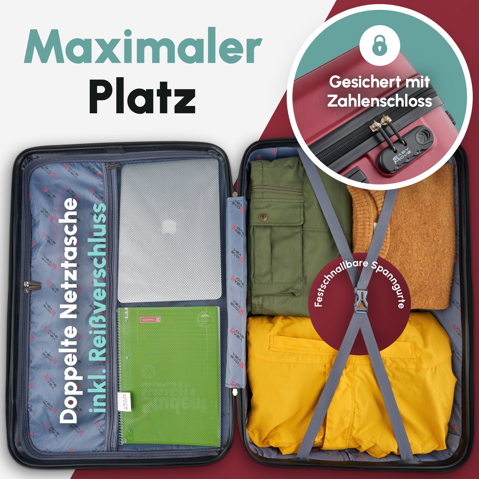 Easy Move Hartschalen-Trolley Ace 026, Reisekoffer Hartschalen-Koffer, 360° Doppelrollen, 100% ABS