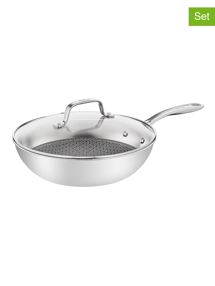 Tefal 2tlg. Set: Edelstahl-Wokpfanne 