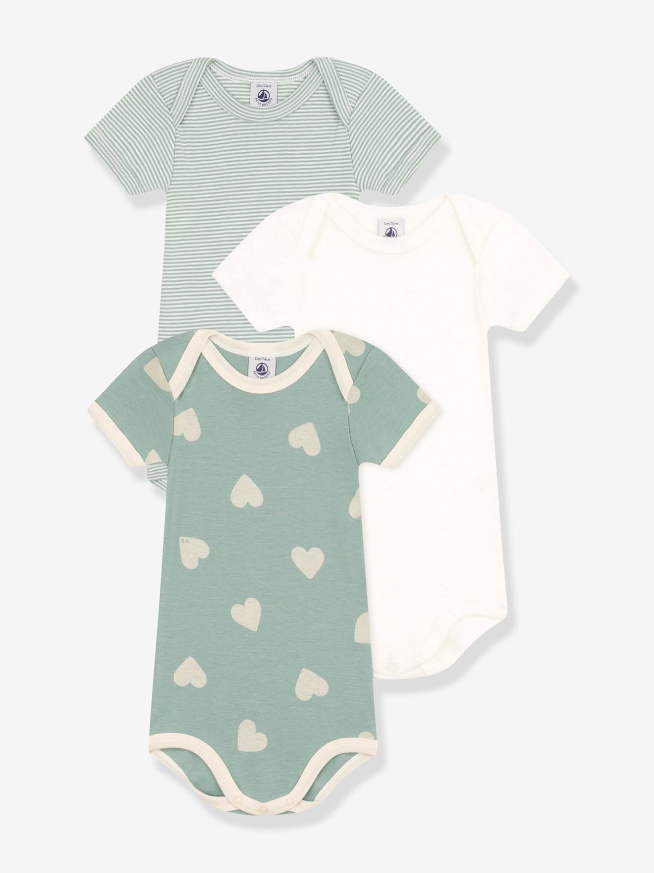 Petit Bateau 3er-Pack Baby Kurzarm-Bodys PETIT BATEAU - mandelgrün