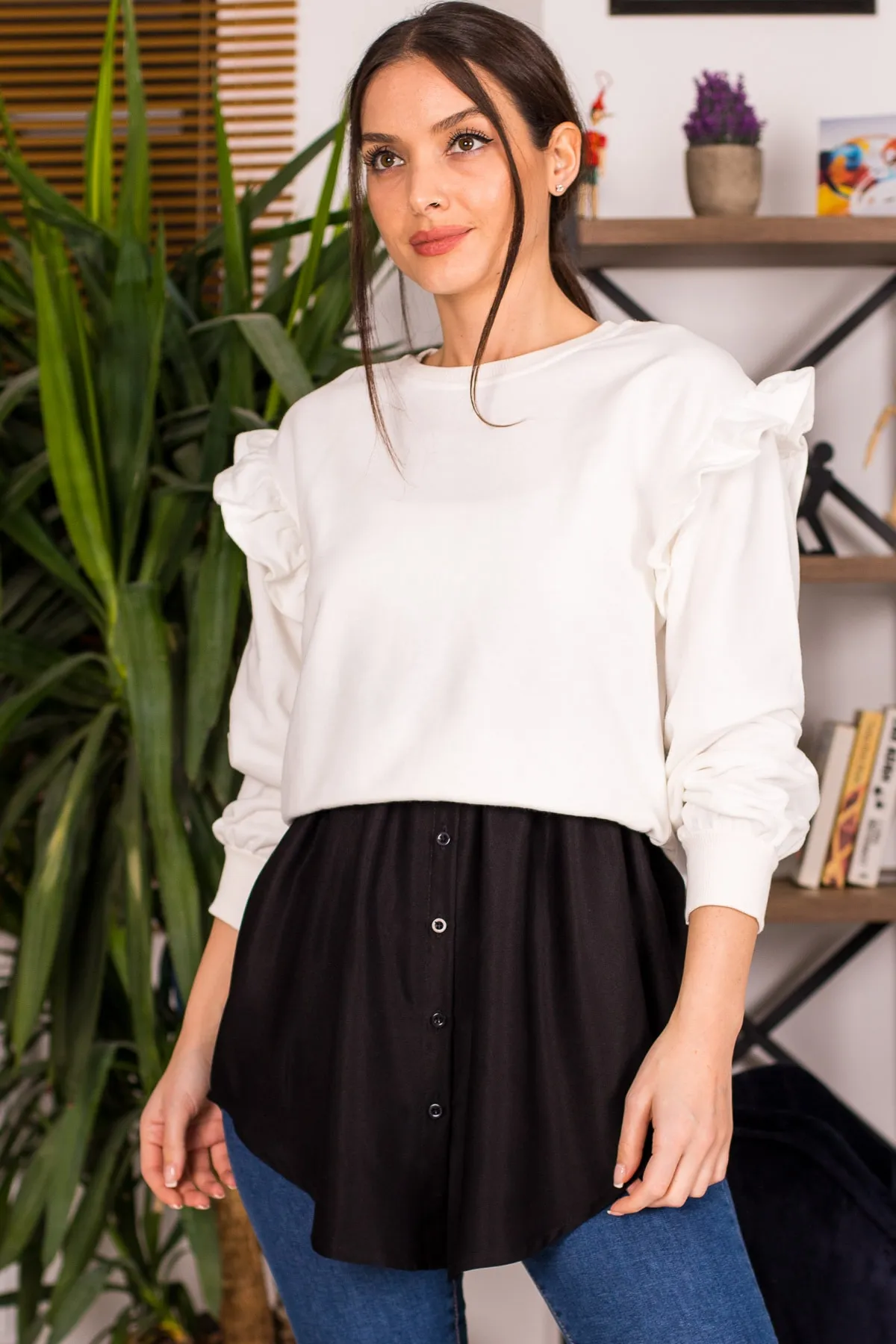 armonika  Schwarzer Hemdrock mit elastischer Taille für Damen, Arm-22K001105