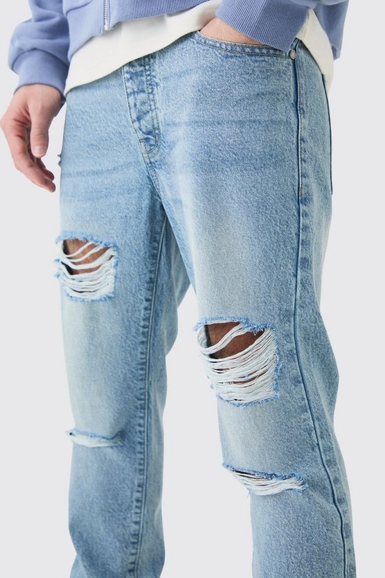 Hellblaue Slim-Fit Jeans mit Rissen
