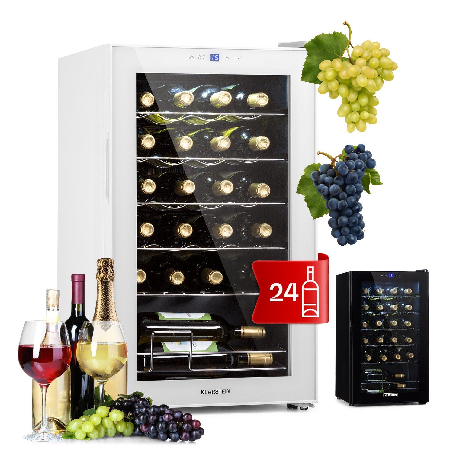 Klarstein Weinkühlschrank Shiraz 24 Uno, für 24 Standardflaschen á 0,75l,Wein Flaschenkühlschrank Weintemperierschrank Weinschrank Kühlschrank