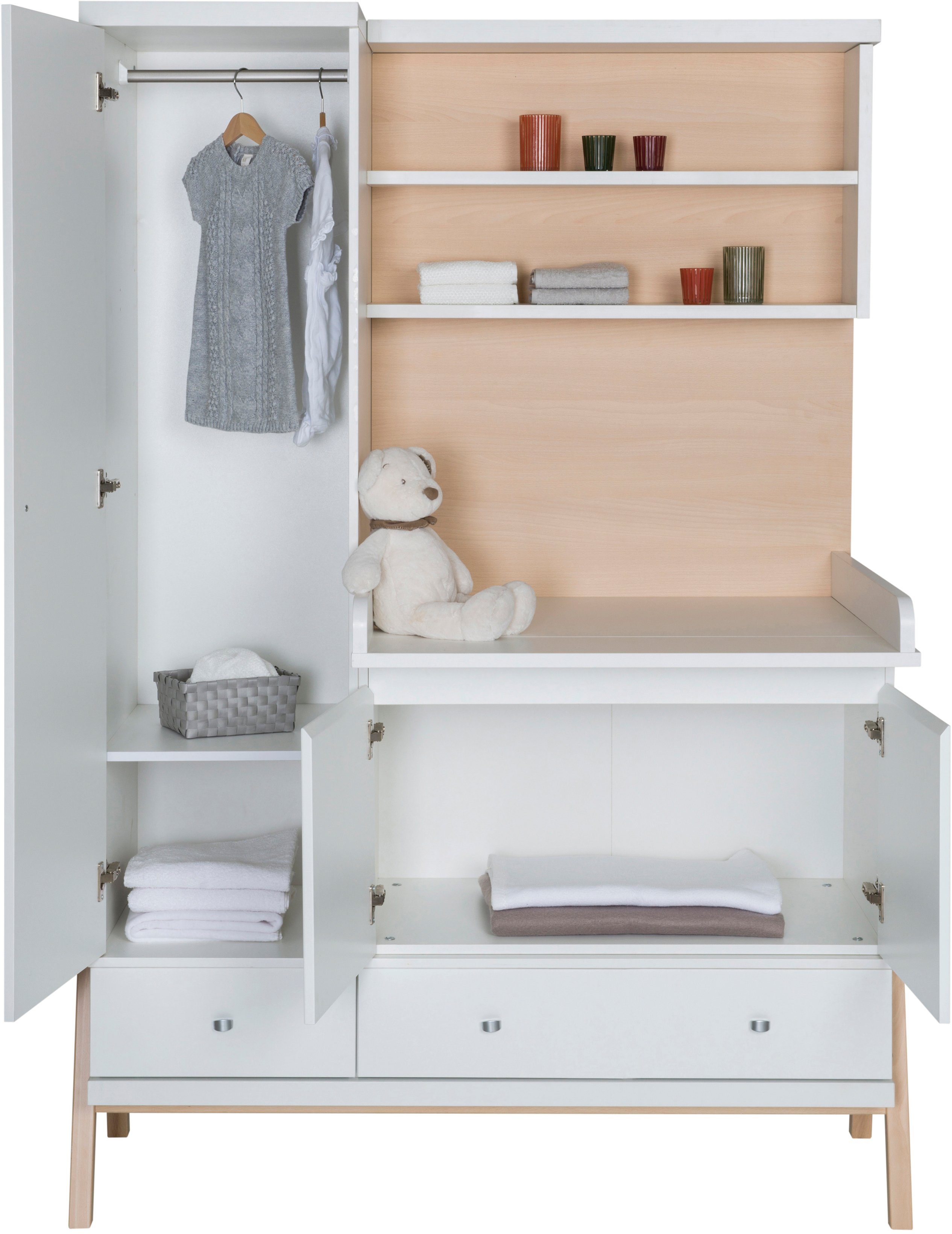 Schardt Kinderkleiderschrank Holly Nature mit Wickelkommode inkl. Umbaukit zur Sitzbank; Made in Germany
