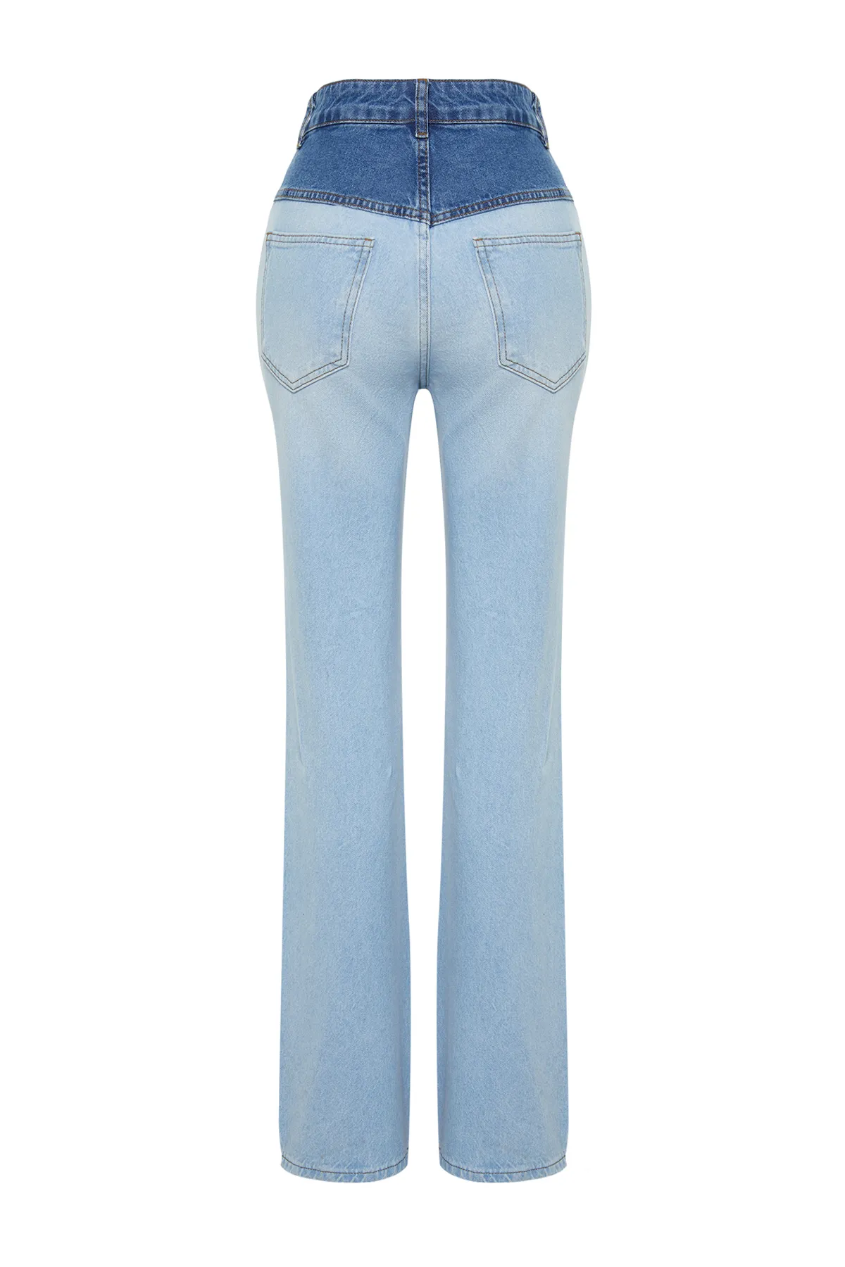 Trendyol Collection  Blaue Farbblock-Jeans mit hoher Taille und weitem Bein TWOSS24JE00110