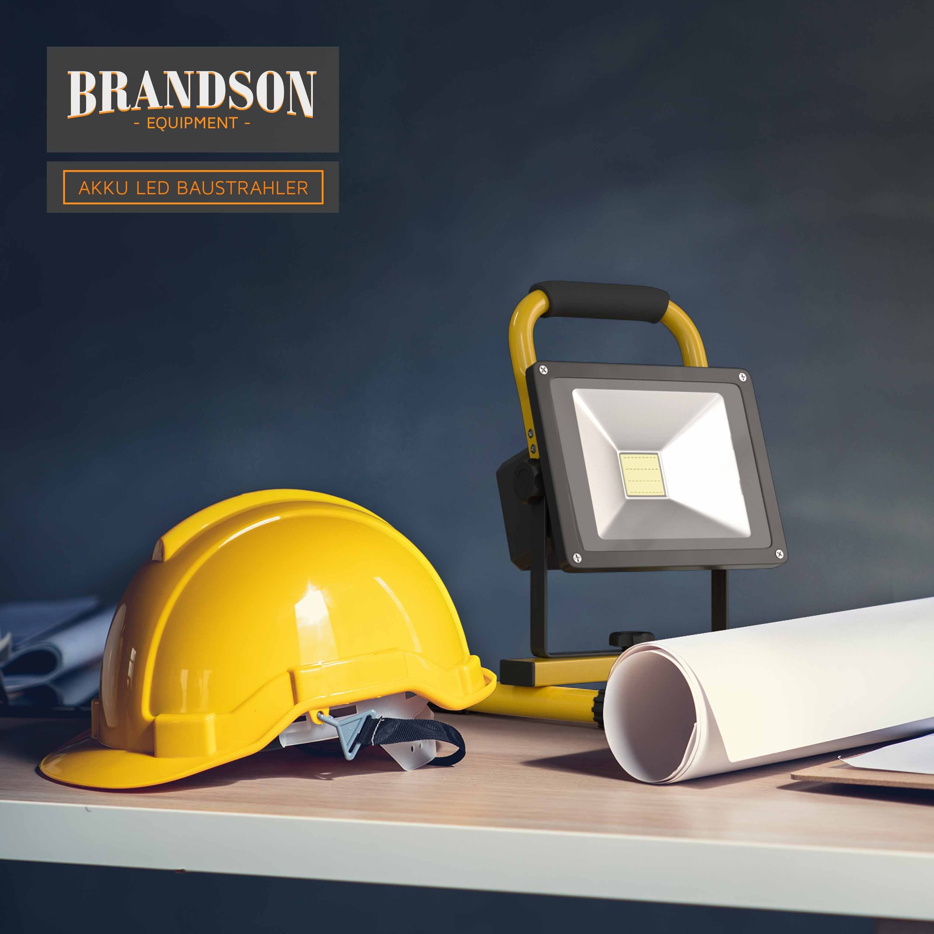 Brandson Baustrahler, Akku, 20W LED Baulampe mit Standgestell & Tragegriff für Innen & Außen