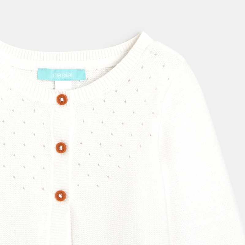 Gilet maille tricot effet pointelle blanc bébé fille