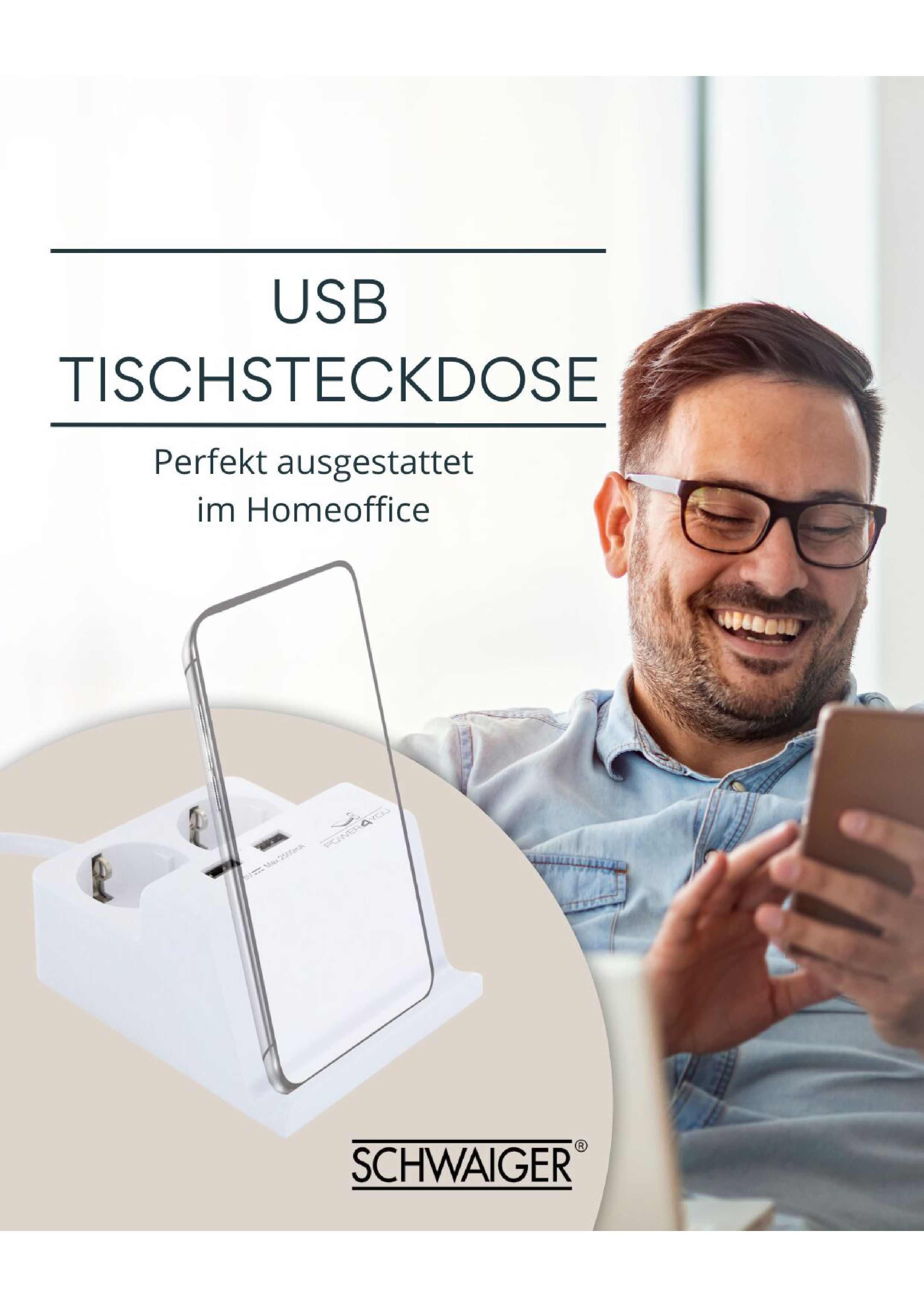 Schwaiger USB Tischsteckdose mit Smartphone Halterung