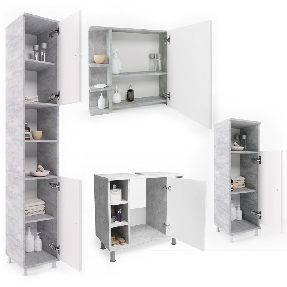 Vicco Badmöbel-Set Badezimmerset FYNN Beton Set 4, (4-er Set, 4-St., 4-er Set)