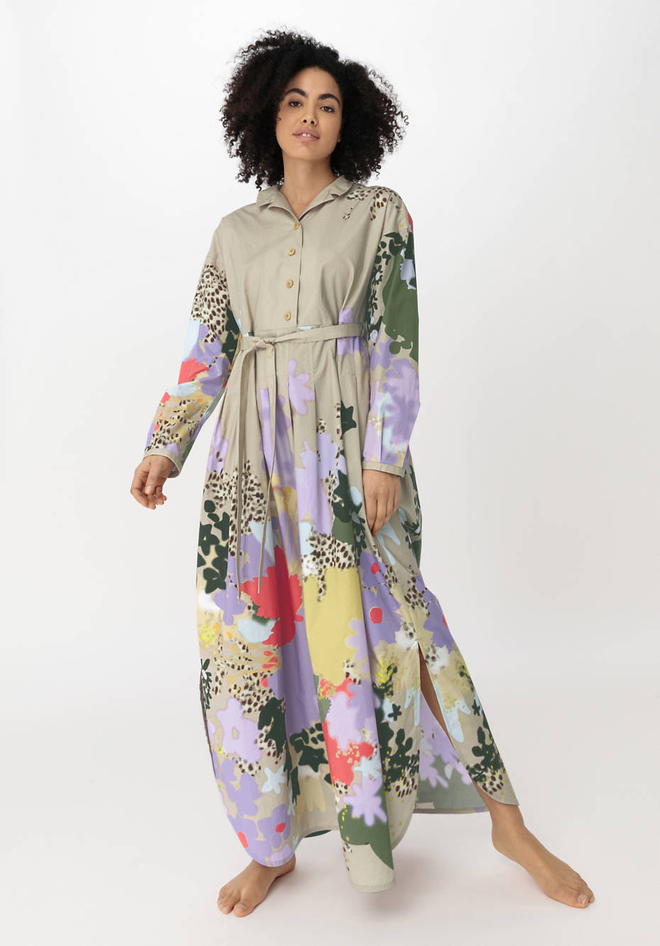 WUNDERKIND X HESSNATUR Hemdblusenkleid in Maxi-Länge mit Print aus reiner Bio-Baumwolle