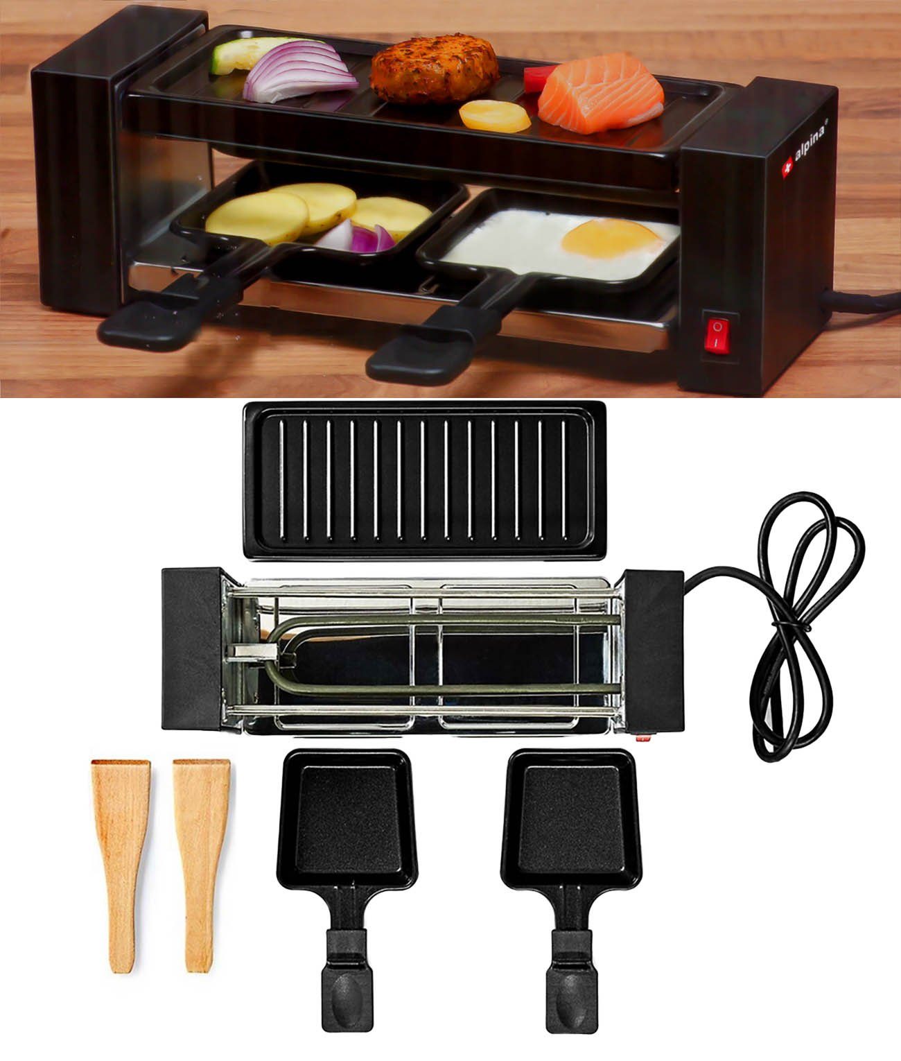 *Alpina* Raclette Gourmet-Grill, Gourmet-Grill und Raclette für 2 Personen