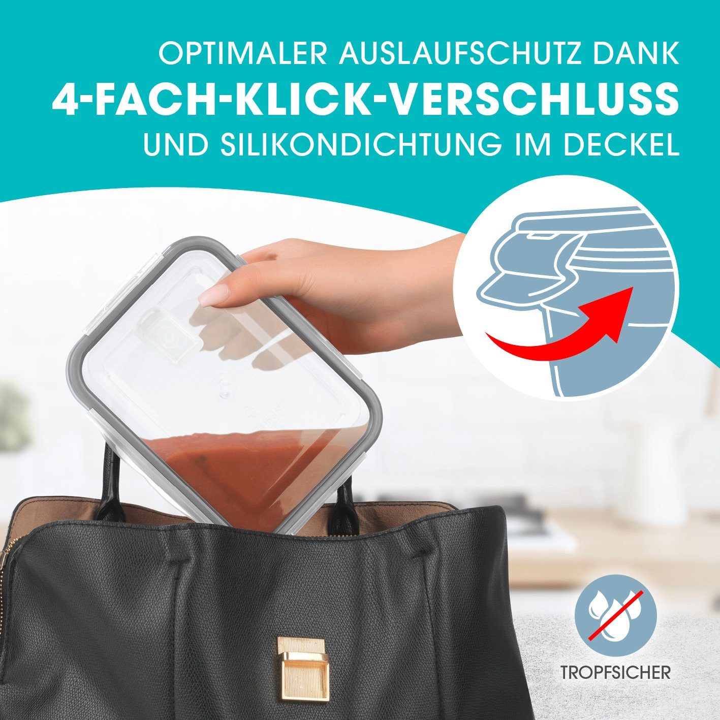 GOURMETmaxx Frischhaltedose Glas Klick-it mit Mikrowellen-Ventil 6-teilig grau, (6-tlg)