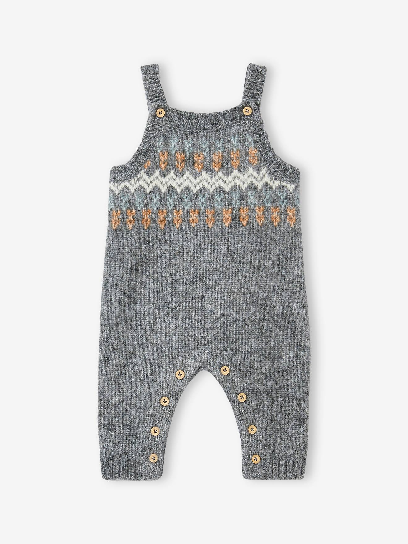 Salopette en tricot bébé jacquard gris chiné