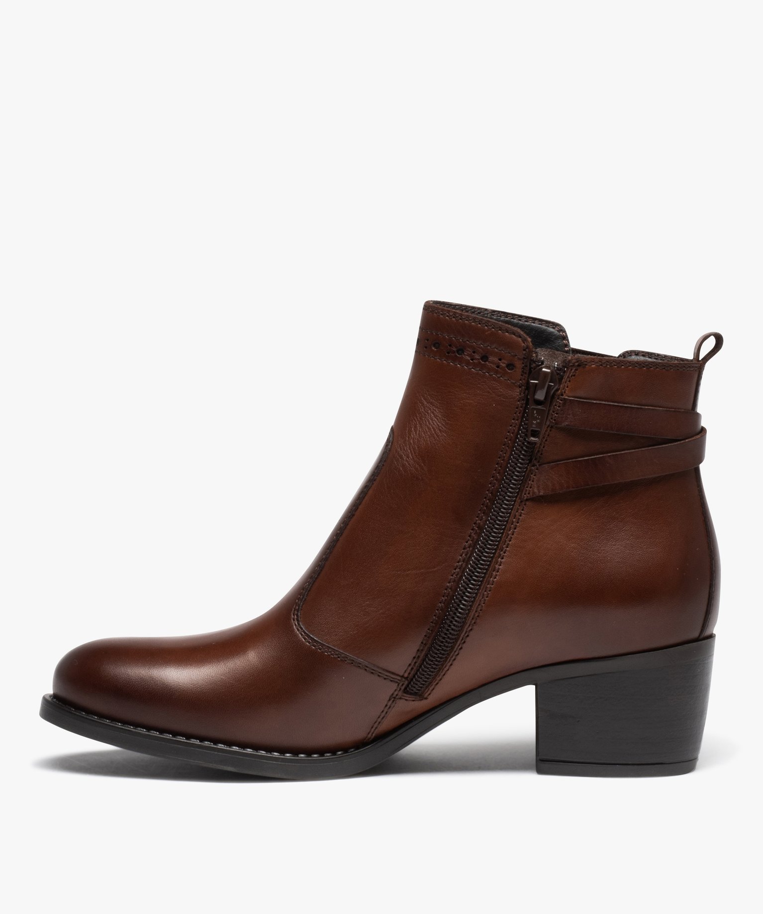 Boots femme en cuir à talon carré et à zip - Taneo marron | GEMO