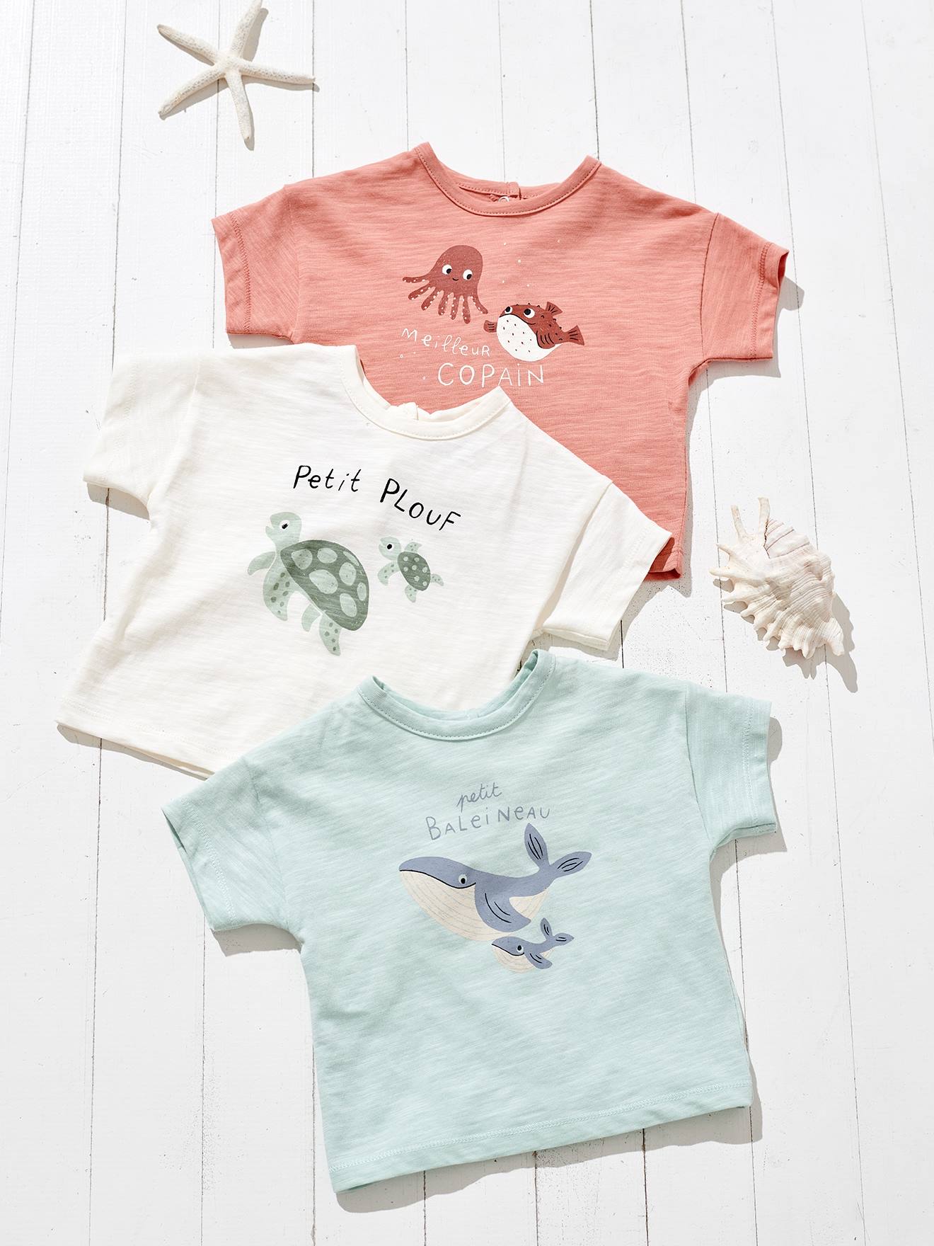Vertbaudet Bio-Kollektion: Baby T-Shirt mit Meeres-Motiven - aqua/krabe