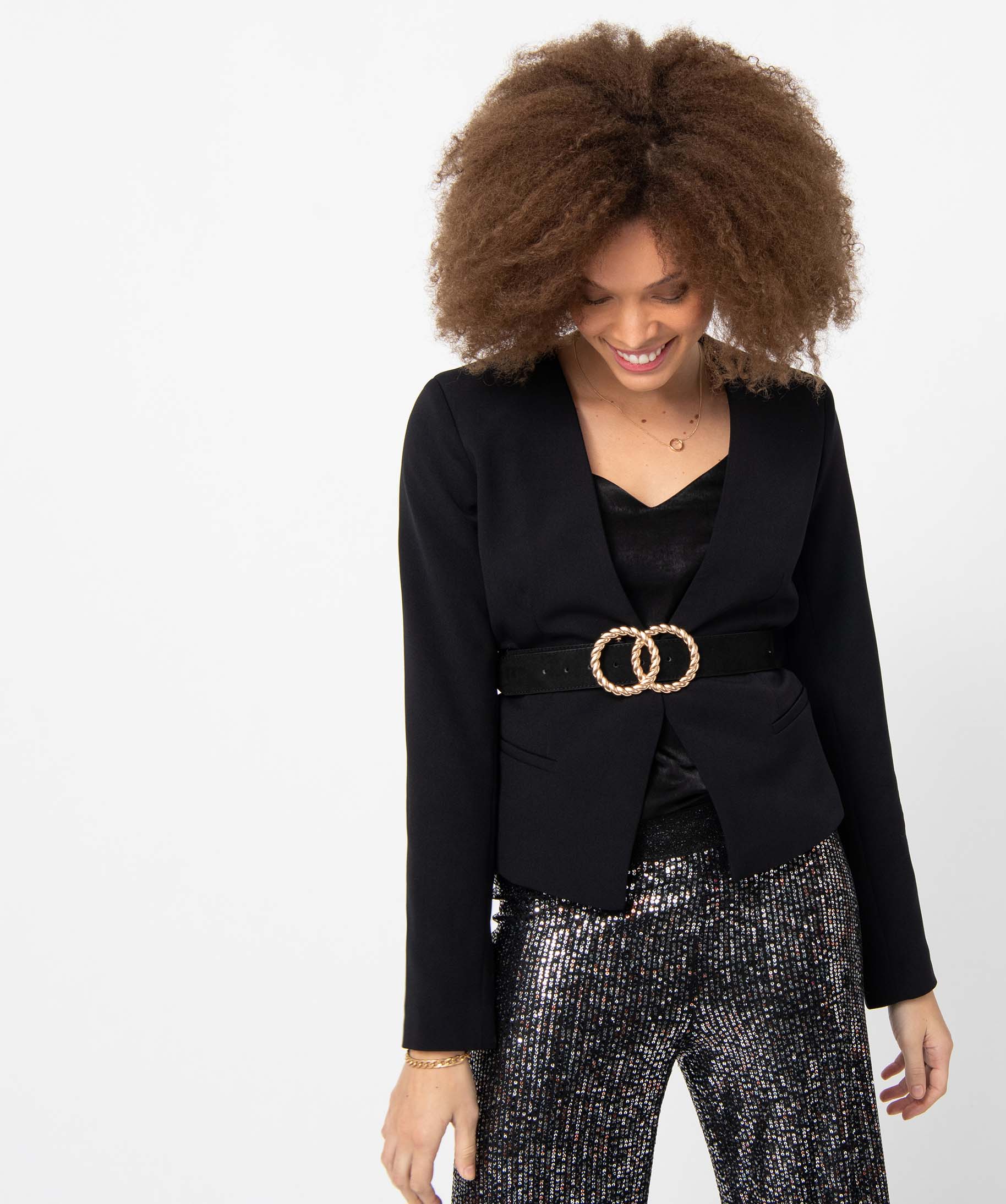 Veste femme coupe courte forme croisée noir | GEMO